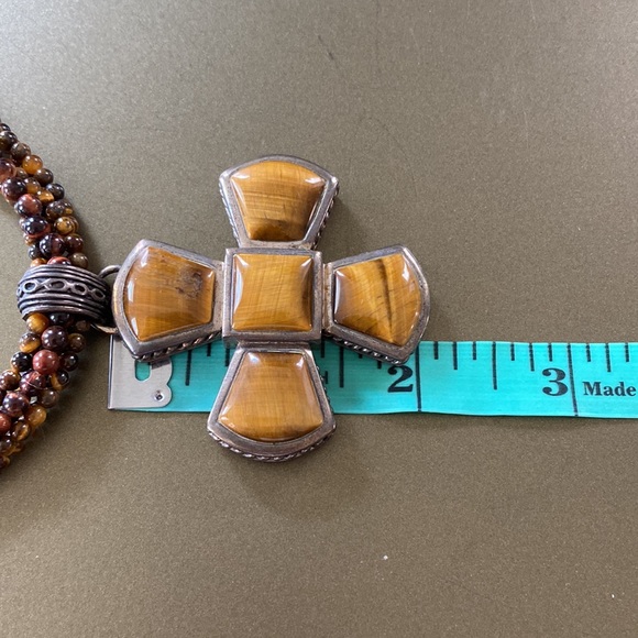 Barse Stone Cross Pendant on Multi-strand Beaded Necklace - Picture 6 of 7